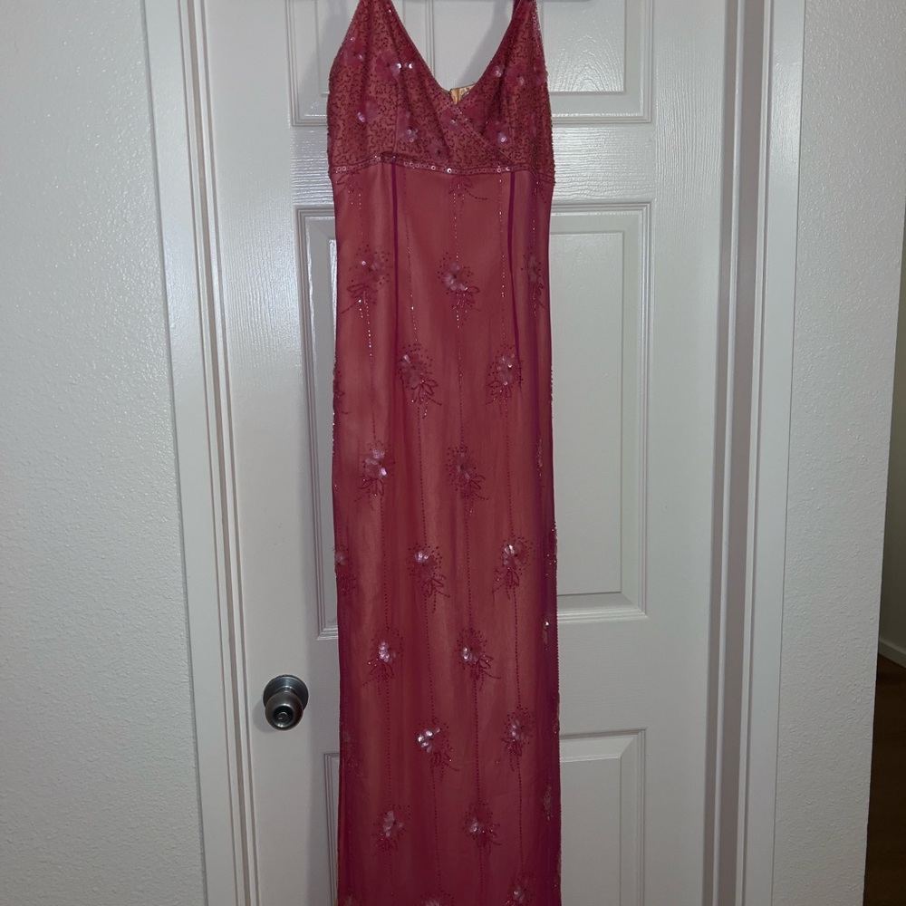 Vintage 90’s Papéll Boutique Evening Gown, Pink Silk Embellished Dress (size 8) - Picture 7 of 13